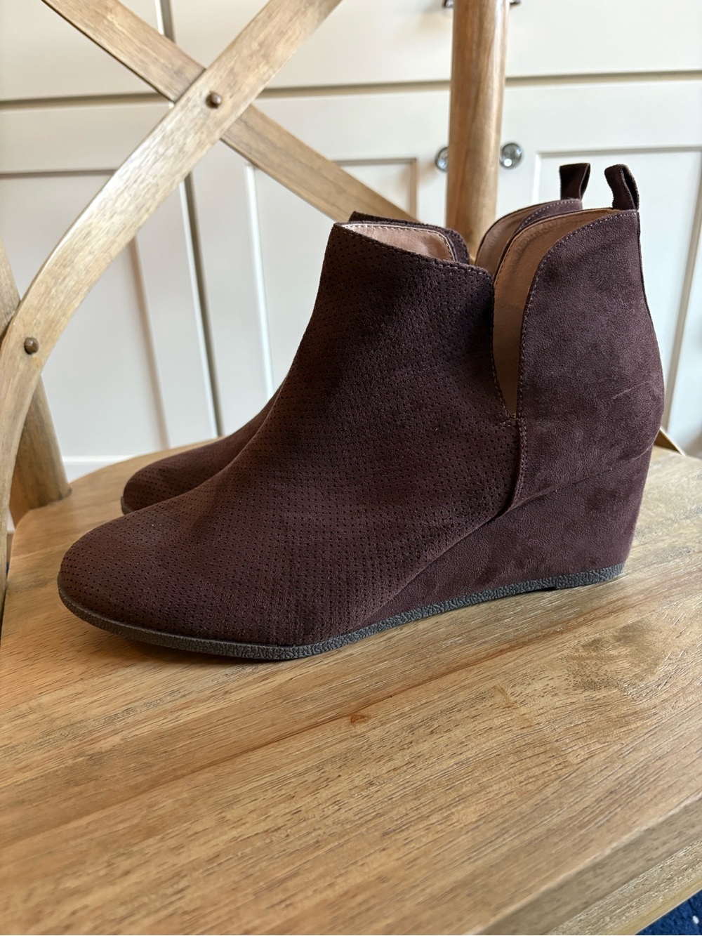 Journee Collection Dark Brown Suede Wedge Booties